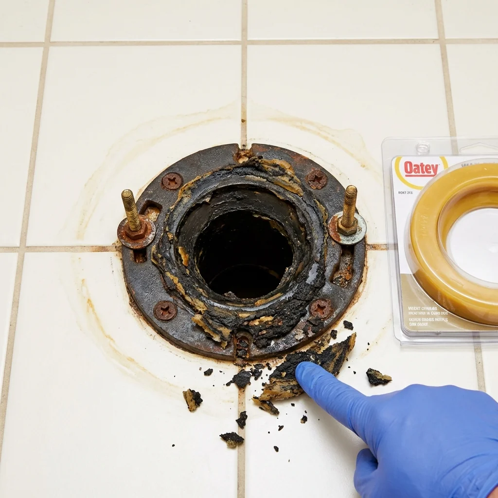 Failed wax ring showing water seepage at the base of a toilet in a Schuylerville, NY home