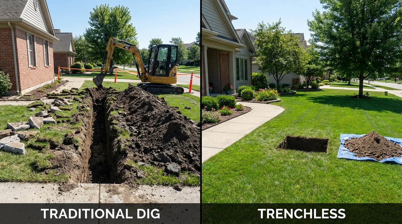 Trenchless sewer repair with minimal yard damage versus traditional excavation in Schuylerville, NY